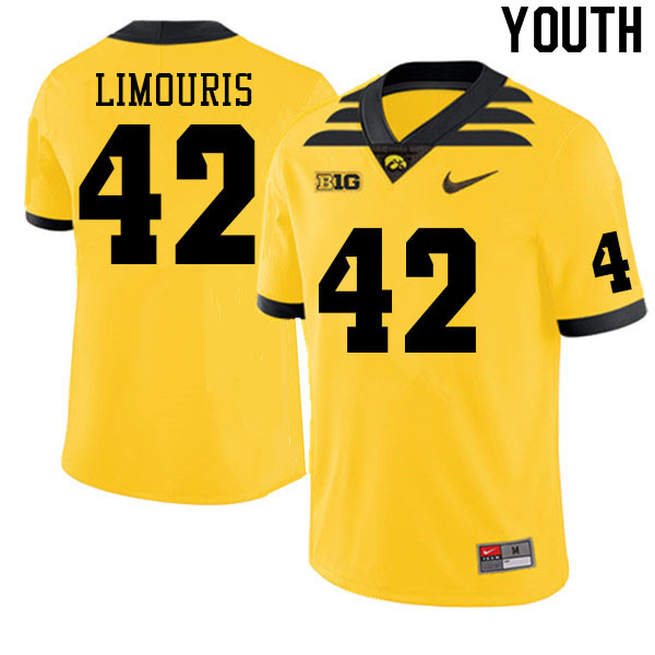 Youth #42 Denin Limouris Iowa Hawkeyes College Football Jerseys Sale-Gold - Click Image to Close
